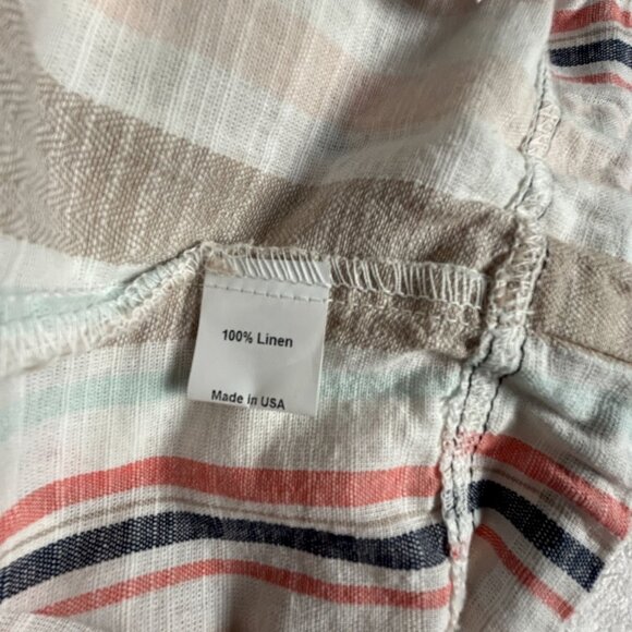 Cynthia Ashby Baggie Stripe Linen Pants Coral Size 1 Elastic Waist Relaxed New - Picture 5 of 11